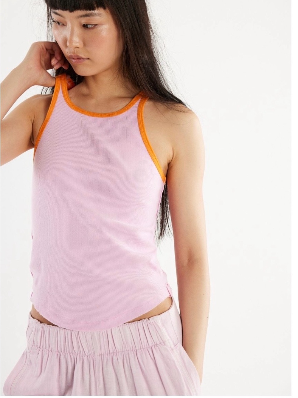 Free People Pink Tank Top with Orange Trim
